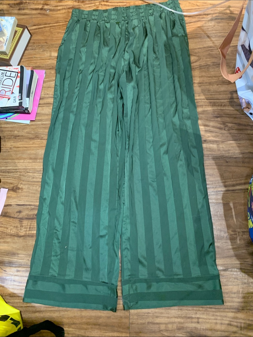 La Vie En Rose Green Striped Wide-Leg Sleep Pants L